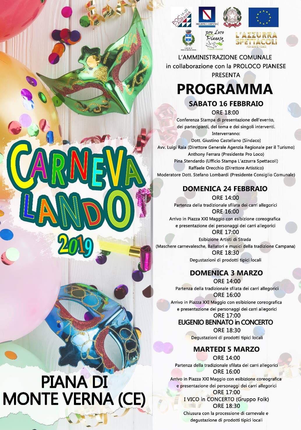 Carnevalando 2019, carri allegorici, musica e degustazioni a Piana Di Monte Verna
